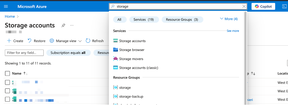Leita að Storage Account