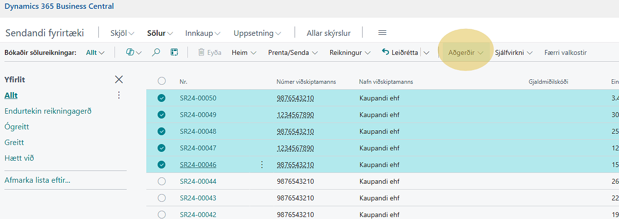 Senda bókaða sölureikninga til Ísland.is