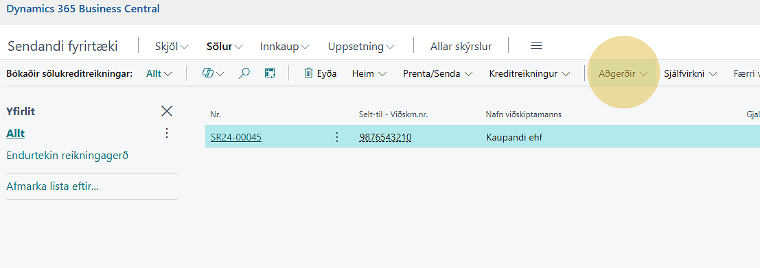 Senda bókaða sölukreditreikninga