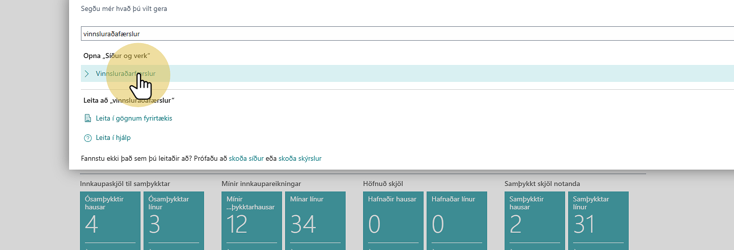 Setja upp vinnsluröð(Verkröð)